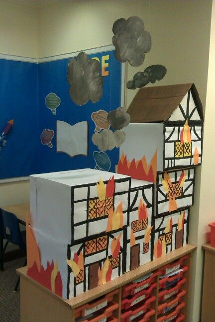 Great Fire of London activity area Fire Of London School Project, Great Fire Of London Display, Great Fire Of London Ks1 Activities, Great Fire Of London Ks1, Paper Models House, Tudor Style House, Fire Crafts, London Activities, Great Fire Of London