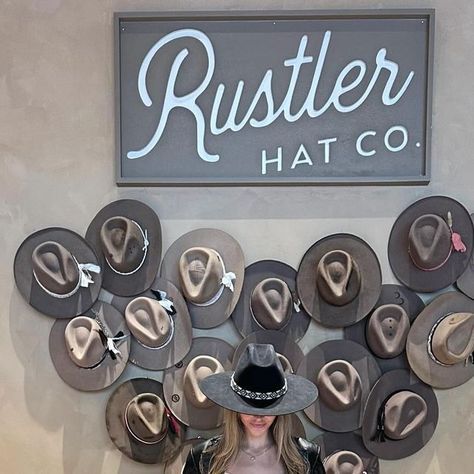 Caitie Winters on Instagram: "I’m a Rustler baby 🤠 The custom hat making experience at @rustlerhatco is truly iconic Fit details… Hat @rustlerhatco Cowboy boots @amazon — link in bio Rings @ysl @chromeheartsofficial @hm Trench @zara Necklace and top @forever21 Pants @asos Belt @topshop #nashville #westernfashion #whattowear #cowboyboots #forever21xme #influencer #westerngothic #westernaesthetic" Rustler Hat Co Ideas, Western Style Travel Hat, Rustler Hat Co, Urban Cowboy Nashville, Nashville Trucker Hat, Brimmed Hats For Western-themed Country Festivals, Idyllwind Hats, Boots Amazon, Zara Necklace