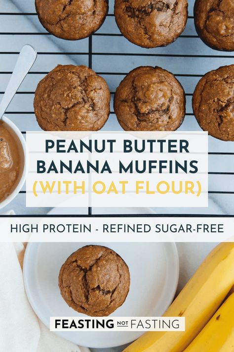 Almond Flour Banana Muffins Easy, Oat Flour Banana Recipes, Gluten Free Banana Oat Muffins, Banana Muffins Oat Flour, Banana Oat Flour Muffins, Oat Flour Banana Muffins, Banana Peanut Butter Muffins, Protein Powder Muffins, Banana Yogurt Muffins