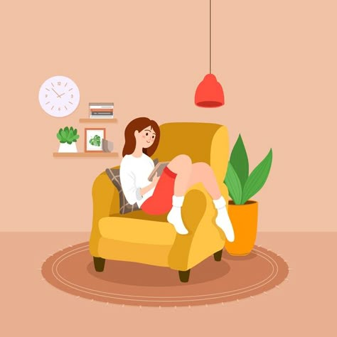 A person relaxing at home Free Vector | Free Vector #Freepik #freevector #people #woman #home #room Relaxing Illustration, At Home Illustration, Relaxing Room, Relaxing At Home, Saturday Vibes, Instagram Background, Relaxation Room, Website Illustration, Cute Love Cartoons