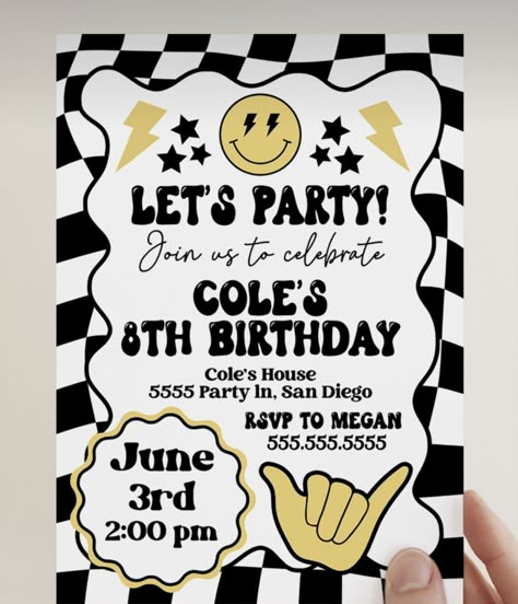 Checker Party Theme, Rad Party Theme, Checkerboard Birthday Party, Boy 9th Birthday Party Themes, Checkered Theme Party, Rad Birthday Theme, Two Rad Birthday Party Boy, 8th Birthday Boy Party Theme, 6th Birthday Theme Boy