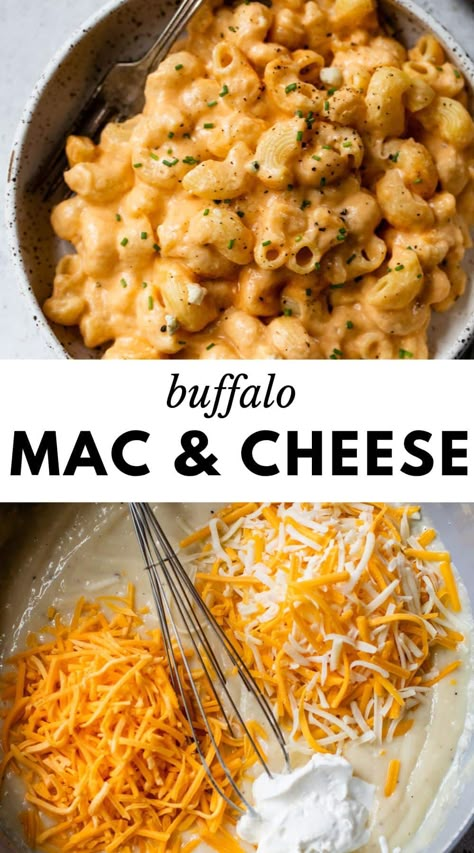 Crave-worthy comfort food doesn’t get much better than this 30-minute Buffalo Mac and Cheese recipe. A little spicy, ultra-creamy, and oh-so-cheesy, it’s a one-skillet dinner that delivers everything you love about classic buffalo chicken dip. Creamy Buffalo Chicken Mac And Cheese, Buffalo Chicken Dip Mac And Cheese, Easy Buffalo Mac And Cheese, Buffalo Mac And Cheese Recipe Baked, Healthy Buffalo Mac And Cheese, Mac And Cheese Recipe Spicy, Crockpot Buffalo Chicken Mac And Cheese, Easy Creamy Mac And Cheese Recipe, Buffalo Mac N Cheese