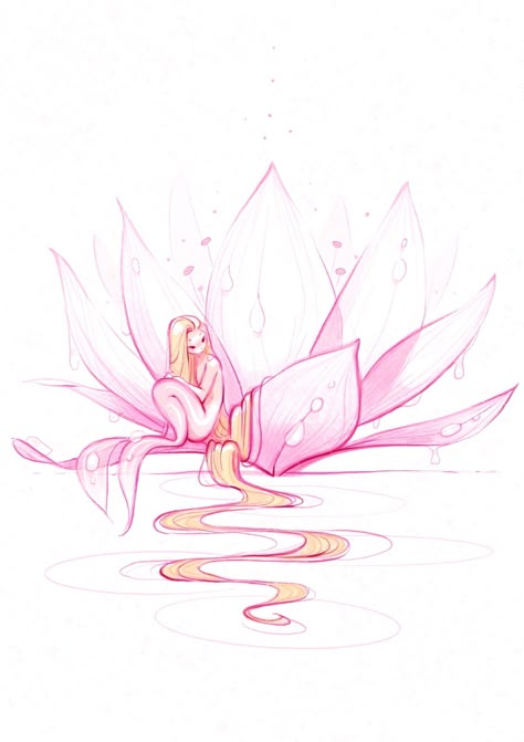 Lotus Fairy, Fairy Drawings, Arte Sketchbook, Fairytale Art, Mermaid Art, Tiny Humans, Fairy Art, 영감을 주는 캐릭터, Water Lily