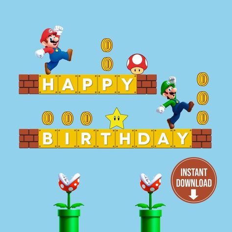 Printable Super Mario Super Mario Inspired Birthday - Etsy 日本  image and visual related images Super Mario Happy Birthday Images, Super Mario Birthday Card Diy, Super Mario Happy Birthday, Super Mario Birthday Card, 90s Classroom, Super Mario Birthday Party Decorations, Mario Birthday Card, Mario Birthday Banner, Super Mario Brothers Birthday