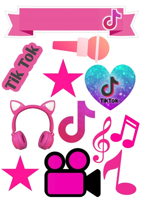 Tiktok Topper Printable, Tik Tok Cake Topper Printable, Tiktok Cake Toppers Printable, Tiktok Topper, Tiktok Cake Topper, Diy Cake Topper Printable, Anchor Stencil, Tiktok Cake, Pink Cake Toppers