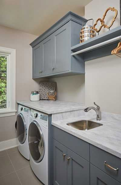 Closet Laundry Room Makeover, Budget Laundry Room Makeover, Farmhouse Laundry Room Ideas, Modern Farmhouse Laundry Room, Grey Laundry Rooms, Room Storage Diy, Dream Laundry Room, Laundry Room Closet, Large Laundry Rooms