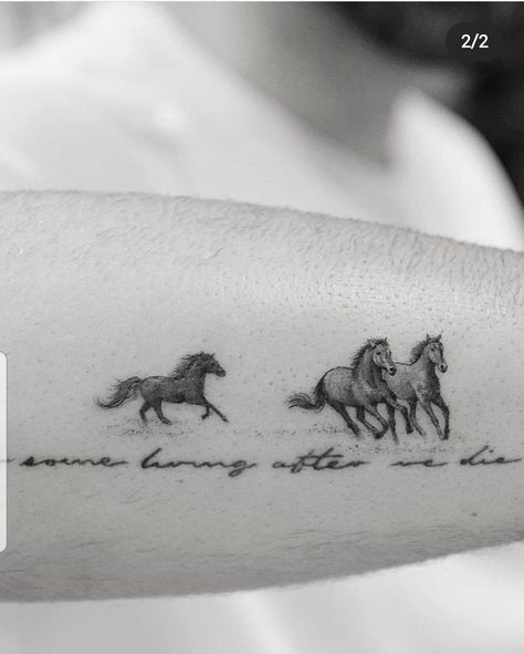 Equine Tattoos Simple, Horse Spine Tattoo, Simple Horse Tattoo Ideas, Horse Inspired Tattoos, Horse Running Tattoo, Wild Horses Tattoo, Running Horse Tattoo, Memorial Horse Tattoo, Dark Horse Tattoo