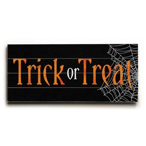 Trick or Treat - Planked Wood Wall Decor by Elyse DeNeige (14 x 32), ArteHouse Trick Or Treat Sign, Halloween Wood Crafts, Cricut Halloween, Wall Wood, Popular Christmas Gifts, Fall Halloween Crafts, Fall Mantel Decorations, Fall Halloween Decor, Halloween Signs