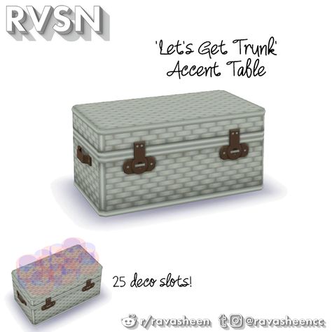 Let's Get Trunk | RAVASHEEN Sims 4 Ravasheen, Cc The Sims 4 Patreon, Sims 4 Build Buy Cc, Sims 4 City Living, Sims 4 Cc Patreon, Hexagon Print, Cc Patreon, Trunk Table, Build Buy Cc