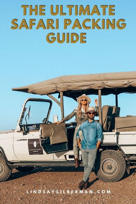 This African Safari packing list includes what to wear, safari outfit ideas.This post primarily focuses on what clothes to wear on safari for women, but I’ve also included a few photos of what my husband wore, just in case you need outfit ideas for men as well! I included a detailed Africa packing list for your next South Africa vacation #africa #vacation #safarioutfits #safaritravel #safaripackinglist #safarioutfits #outfits www.lindsaysilberman.com/travel/what-to-wear-on-safari/ Safari Packing List, Safari Outfit Women, Africa Safari Clothes, Africa Packing List, South Africa Travel Guide, Africa Vacation, Safari Outfit, South Africa Safari, Safari Outfits