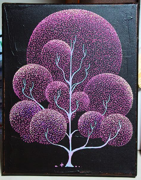 Pointalism Art, Mandala Rock Art, Mandala Canvas, Mandala Art Therapy, Mandala Art Lesson, Purple Trees, Budget Home, Dot Art Painting, Mandala Dots