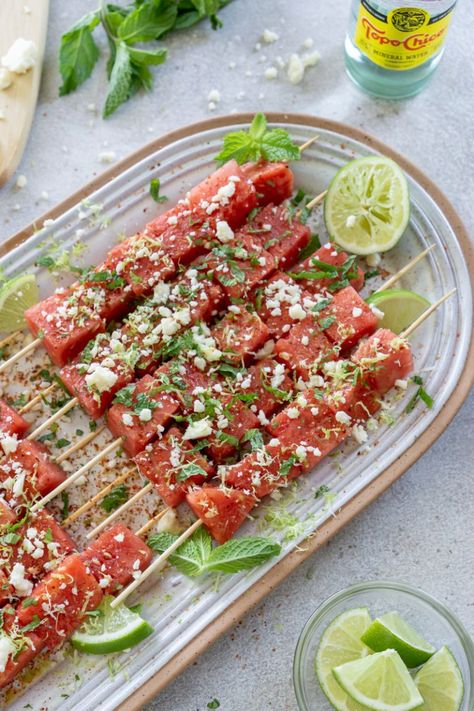 Side Food Ideas, Pool Side Food, Watermelon Tajin, Watermelon Skewers, Watermelon Appetizer, Best Watermelon, Recipes For Summer, Side Dishes For Bbq, Watermelon Sugar