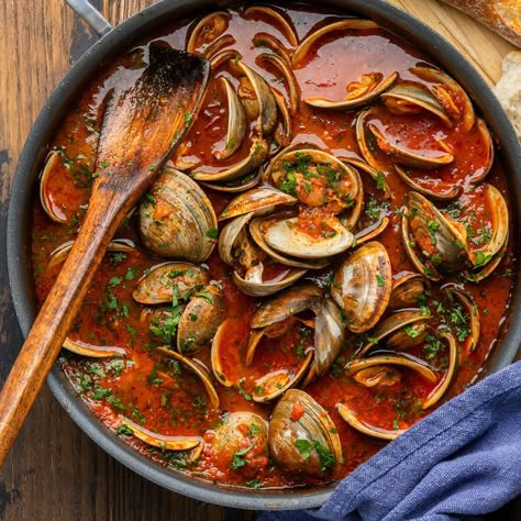 Seafood Red Sauce Recipe, Clams And Shrimp Pasta, Linguine And Clams Red Sauce, Clams And Pasta, Clam Sauce With Canned Clams, Clam Noodles, Little Neck Clam Recipes, Clam Sauce Pasta, Clams And Linguine