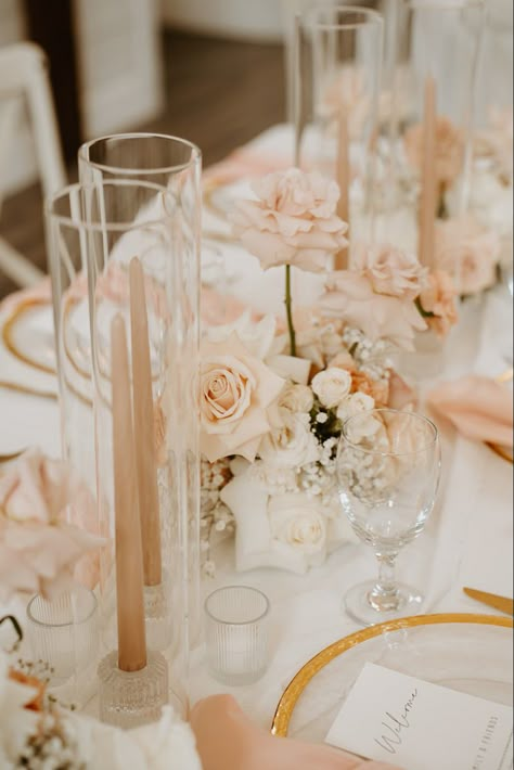 Neutral Pink Wedding, Blush Wedding Flowers Centerpiece, Blush Wedding Table, Peach Wedding Decorations, Sunset Beach Weddings, Soft Pink Wedding, Blush Wedding Flowers, Modern Wedding Decor, Peony Wedding