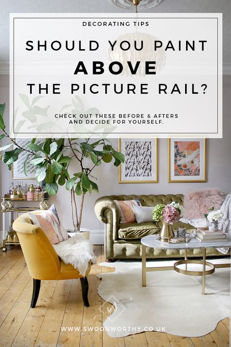 Paint Above Picture Rail And Ceiling, Picture Rail Decorating Ideas, Living Room With Dado Rail Decorating Ideas, Living Room Picture Rail Ideas, Picture Rail Living Room Modern, Bedroom Picture Rail Ideas, Picture Rail Office, Picture Rail Bedroom Ideas, Lounge Picture Rail