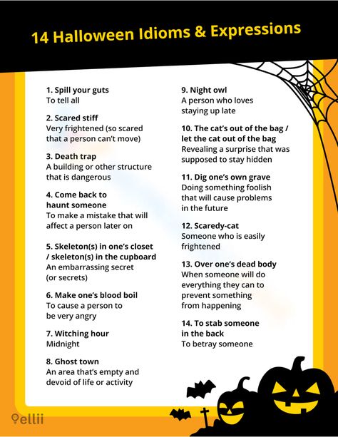 Halloween Idioms, Idioms Worksheet, Teaching Idioms, Skip School, Idiomatic Expressions, Last Halloween, English Fun, Very Angry, English Language Learners