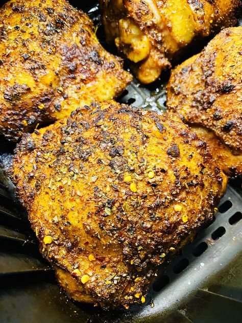 Air Fryer Caribbean Jerk Chicken Thighs Jerk Chicken Thighs, Extra Crispy Chicken, Glazed Chicken Thighs, Caribbean Chicken, Jerk Chicken Recipe, Chicken Thighs Recipes, Caribbean Jerk Chicken, Glazed Chicken, Jerk Chicken