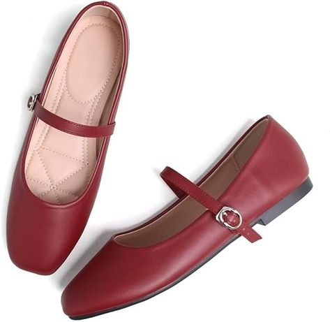 Amazon.com | TN TANGNEST Women's Leather Flats Comfortable Square Toe Dress Flats Retro Soft Mary Jane Flats Dark red 40(8) | Flats Mary Janes Flats, Red Mary Janes, Leather Flats Women, Red Flats, Red 40, Dress Flats, Mary Jane Flats, Leather Flats, Womens Flats