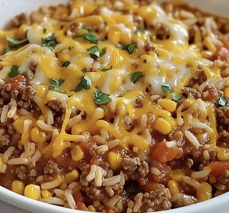 One Pot Mexican Rice Casserole Recipe - My Home Made Recipe Taco And Rice Casserole, Taco Casserole With Rice, Ground Beef And Rice Recipes, Taco Rice Casserole, One Pot Mexican Rice Casserole, One Pot Mexican Rice, Rice With Ground Beef, Mexican Ground Beef Casserole, Burger Dinner