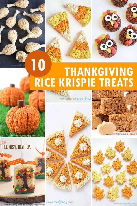 10 FUN and clever Thanksgiving Rice Krispie Treats Rice Krispy Treats Thanksgiving, Fall Rice Krispies Treats, Thanksgiving Turkey Rice Krispie Treats, Rice Krispie Thanksgiving Ideas, Thanks Giving Rice Crispy Treats, Rice Krispie Thanksgiving, Rice Krispie Treats Turkey, Rice Crispy Thanksgiving Treats, Rice Krispie Treats On Sticks