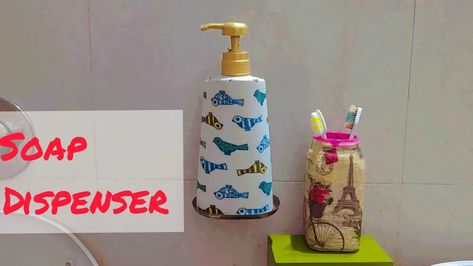 Make soap dispenser with shampoo bottle using fabric decoupage Technique Old Shampoo Bottle Diy, Shampoo Bottle Diy, Diy Soap Dispenser, Soap Dispenser Diy, Dispenser Diy, Fabric Decoupage, Make Soap, Cloth Diy, Bottle Diy