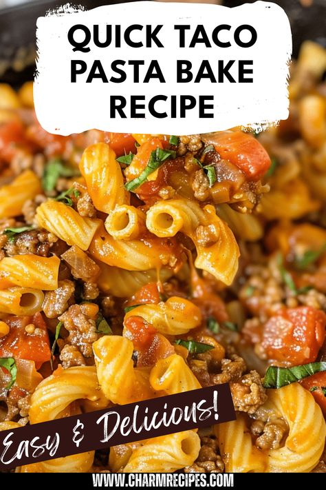 Easy Cheesy Taco Pasta, Southwest Pasta Bake, Baked Taco Pasta, Cheesy Taco Pasta Recipe, Taco Pasta Bake Casserole, Pasta Bake Recipes Easy, Taco Bake Recipes, Mexican Pasta Casserole, Taco Spaghetti Bake