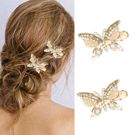 Ethereal Hairstyles, Hair Clips Gold, Butterfly Hairstyle, Iridescent Summer, Butterfly Hair Accessories, Hairstyle Ideas Easy, Elf Ear, Glitter Butterfly, Cinderella Wedding