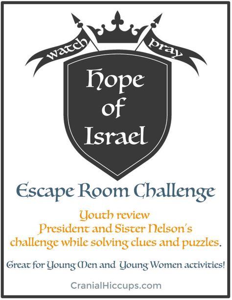 This FREE Hope of Israel Escape Room is designed to be a fun, interactive way for the youth to review President and Sister Nelson's devotional. Ward Activities Lds, Ym Yw Combined Activity, Lds Young Men Activity Ideas, Combined Ym/yw Activities, Book Of Mormon Escape Room, Church Escape Room Ideas, Lds Escape Room Activity, Lds Youth Activity Ideas, Lds Escape Room