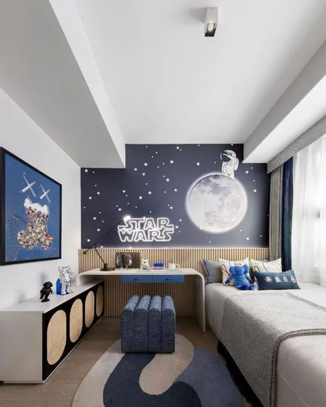 Pikachu Bedroom Ideas, Outer Space Bedroom, Creative Kids Rooms, Toddler Boy Room Decor, Space Themed Bedroom, Boys Bedroom Makeover, Kids Room Interior Design, Sports Posters, Small Apartment Interior