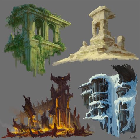 ArtStation - Ruins 001, Earl Lan Environmental Illustration, Ancient Atlantis, Forest Ideas, Game Art Environment, Buildings Artwork, Sketch Practice, Environment Painting, Reflection Art, Halloween Photography