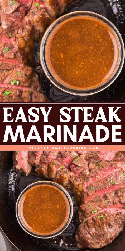 This recipe for steak marinade was created with just 3 ingredients to make it super quick and easy to make! Homemade Steak Marinade, Easy Steak Marinade, Marinade Steak, Recipe For Steak, Steak Marinades, Best Steak Marinade, Steak Marinade Easy, Healthy Steak, Grilled Kabob Recipes