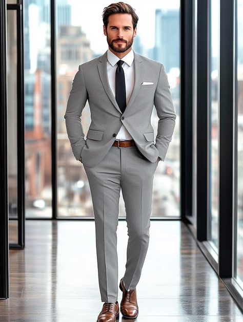 Sophistication meets simplicity in our tailored light gray suits. Visit our website to upgrade your wardrobe.   #ModernGent #TailoredStyle #menstylepage #fashion #mensfashiontips #mensclothing #menaboutfashion #bespokesuit #bespoke #dapper #ootdmenstyle #mensstreetstyle Ash Grey Suit Men, Light Gray Blazer Outfit Mens, Grey Formal Suit Men, Grey Suit Men Outfit, Grey Men’s Suit, Men Gray Suit Outfit, Light Grey Tuxedo Wedding, Grey Suit Men Wedding, Charcoal Suit Men