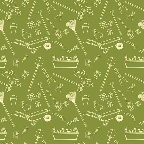 Tools Background, Seamless Wallpaper, Farm Tools, Wallpaper White, Pattern Vector, Simple Backgrounds, Green Pattern, Pattern Illustration, Merchandise Design