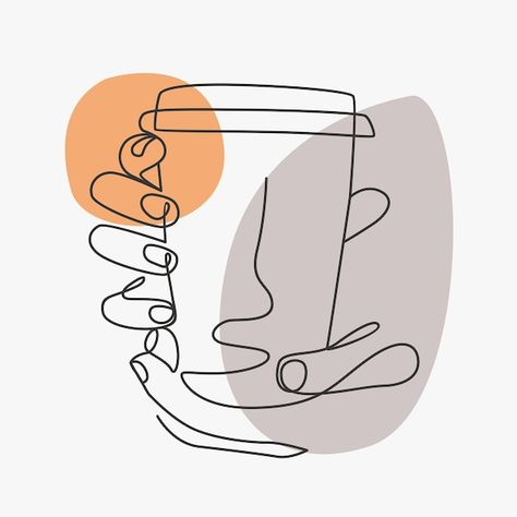 Art Coffee Drawing, Hand Holding Coffee Cup, Modern Bookcase Design, Coffee Line Art, Holding Coffee Cup, Coffee Merch, Drawing Cup, Birthday Card Puns, Coffee Line