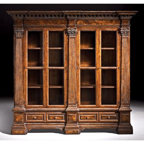 Library Oversized Set Bookcase Dental Molding, Antique Bookcase, Library Bookcase, Walnut Burl, Office Bookcase, David Michael, Home Library Design, Home Libraries, Book Shelves