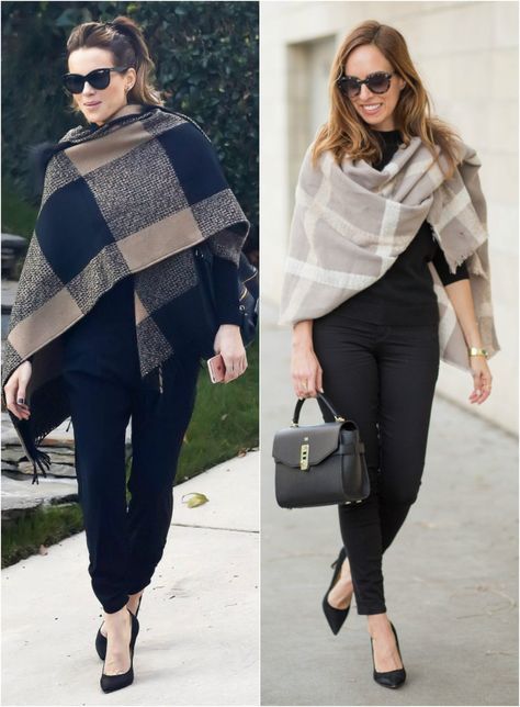 Sydne Style - Los Angeles fashion blogger Sydne Summer styles Kate Beckinsale's Chic Blanket Scarf in celebrity fashion. Blanket Scarf Outfit, How To Wear A Blanket Scarf, Shawl Outfit, Scarf Wearing Styles, How To Wear A Scarf, Scarf Outfit, Los Angeles Style, Fashion Blogger Style, Kate Beckinsale