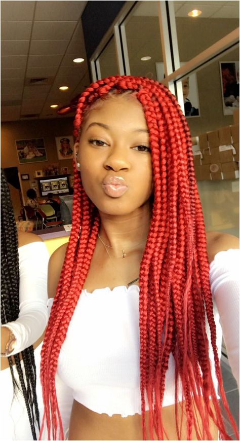 40 red box braids styles for every occassion - #work #hairstyles #retail #cute cute hairstyles for retail work Braids Red, Red Braids, Red Box Braids, Black Box Braids, Trendy We Fryzurach, Colored Box Braids, Braids Pictures, New Natural Hairstyles, Cute Box Braids