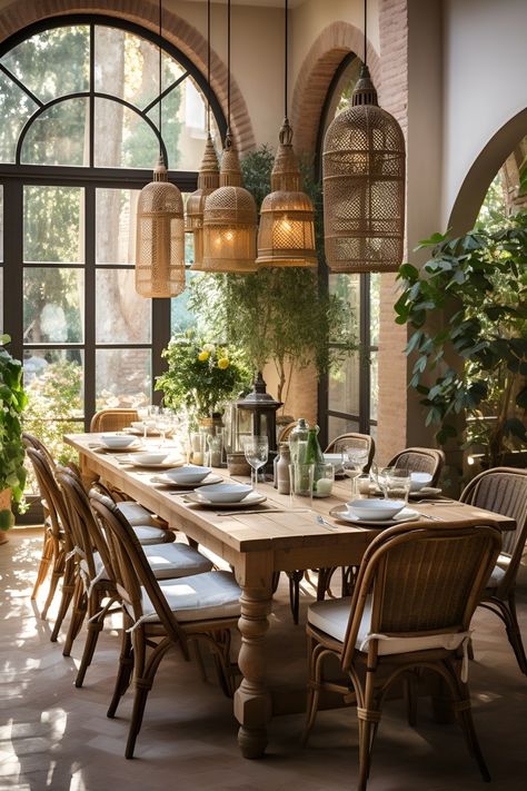 Mederteranian Decor, Modern Classic Rustic, Fairytale Dining Room, French Country Rustic Living Room, Spanish Style Basement, French Country Home Interior Design, Dining Room Wall With Window, Apothecary Dining Room, Garden Dining Room