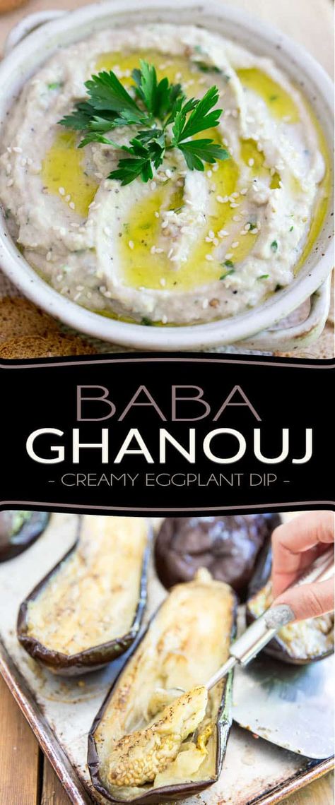 Baba Ghanouj is a creamy eggplant dip that's not only super delicious but also crazy good for you! Finally a dip you can enjoy absolutely guilt free! Try it with veggies, pita bread or your favorite crackers! Creamy Eggplant, Baba Ganoush Recipe, Arabisk Mad, Babaganoush Recipe, Roasted Eggplant Dip, Eggplant Dip, Cheesecake Dip, Baba Ganoush, Lebanese Recipes