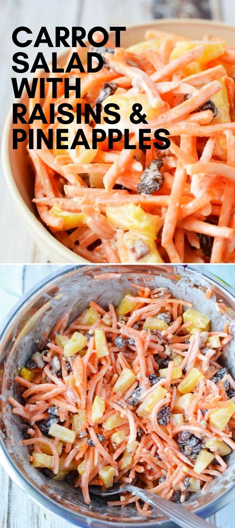 Carrot Salad With Raisins, Salad With Raisins, Carrot Recipes Side Dishes, Salad Snacks, Carrot Raisin Salad, Carrot Salad Recipes, Raisin Recipes, Pineapple Salad, Fresh Salad Recipes