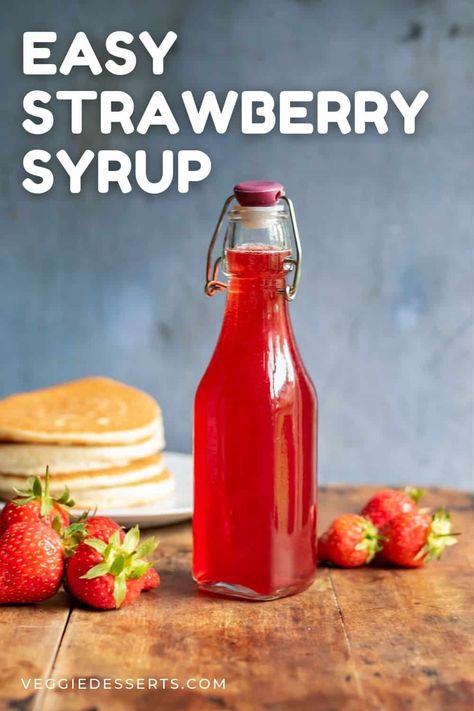 This simple Strawberry Syrup recipe takes strawberries and sugar and turns them into a tasty syrup. Use on ice cream, pancakes, cocktails... Strawberry Pancake Syrup, Fruit Syrup Recipe, Strawberries And Sugar, Homemade Simple Syrup, Strawberry Syrup Recipes, Strawberry Simple Syrup, Cream Pancakes, Drink Syrups, Simple Syrup Recipes