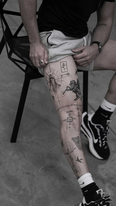 Full Leg Tattoo Design, Oscar Akermo, Tattoo Perna, Full Leg Tattoos, Greek Mythology Tattoos, Mythology Tattoos, Tat Ideas, Leg Tattoos, Arm Tattoo