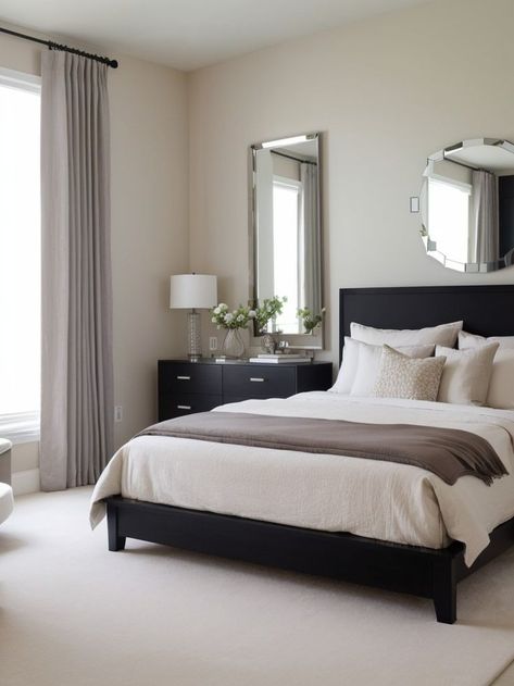 Create a chic and modern bedroom by arranging a statement platform bed with sleek nightstands on each side. Add a pop of color with vibrant throw pillows and incorporate a stylish floor mirror for added functionality and visual appeal. Bedroom Layouts, Floor Mirror, Platform Bed, Modern Bedroom, Color Pop, Interior Decorating, Sleek, Layout, Flooring