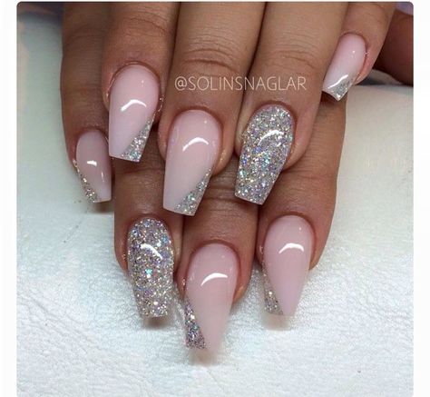 Pale Pink and Glitter Fab Nails, Silver Glitter Nails, Gel Nail Design, Pink Nail Designs, Nail Designs Glitter, Gel Nail Designs, Prom Nails, Fabulous Nails, Fancy Nails