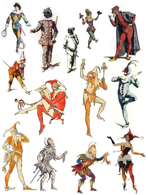 Jesters and Jokers Clipart, Digital Collage Sheet By ImageSource | Character design, Character art, Art inspiration . #Medieval_Jester #Jester_Costume #Pierrot_Clown #Vintage_Clown Vintage Jester Costume, Medieval Jester Aesthetic, Medieval Jester Costume, Diy Jester Costume, Jester Clothing, Jester Outfits, Jester Character Design, Female Jester, Circus Jester