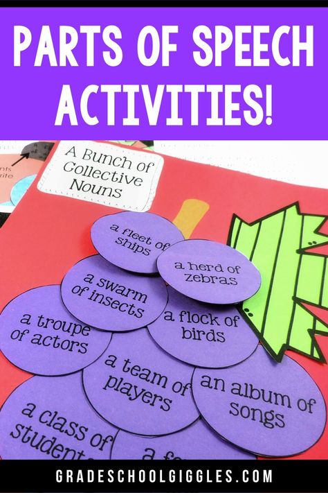 Teaching grammar got you stumped? Engage your elementary school students in learning about the eight parts of speech with fun and engaging printables like posters, games, and interactive worksheets. With these resources, kids will never find themselves bored in English class again. Check out our blog for more details about these exciting parts of speech activities! Grammar Games For Kids, Elementary Grammar, English Grammar Games, Parts Of Speech Games, Eight Parts Of Speech, Speech Games, English Notes, Third Grade Activities, Parts Of Speech Activities