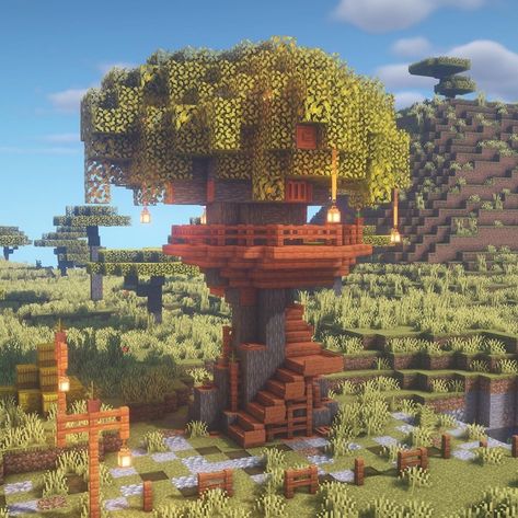 Minecraft Builds & Creations on Instagram: “Acacia Treehouse Build! Very Cute and Easy-to-Make Treehouse! 😍⠀ ——————————————————————⠀ Follow @minecraftbuildcreations⠀ Follow…” Minecraft Treehouses, Rumah Minecraft Sederhana, Minecraft Mansion, Minecraft Things, Map Minecraft, Minecraft Structures, Minecraft House Plans, Minecraft Farm, Bangunan Minecraft