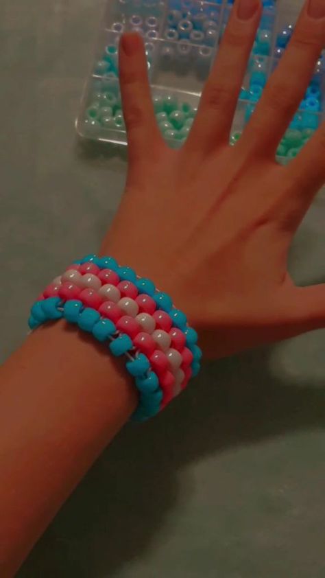 Trans Kandi Cuff, Trans Kandi, Trans Bracelet, Trans Oc, Kandi Aesthetic, Kandi Crafts, Scene Bracelets, Scene Kandi, Kandi Inspo