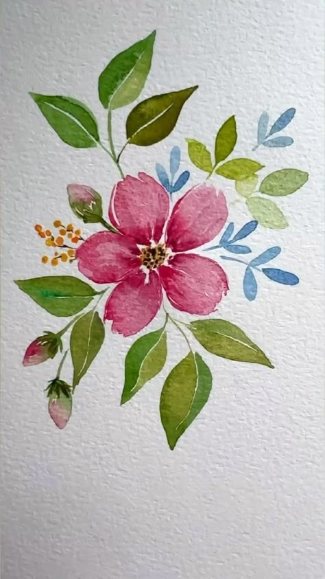 Seema | A simple floral composition created with my Watercolor Starter Kit @goldenmapleart It consists of - watercolor set of 25 colors - 6… | Instagram Floral Drawings Simple, Cute Flowers Paintings, Easy Watercolor Florals, Simple Watercolor Paintings Flowers, Flower Drawing With Watercolor, Nature Art Simple, Watercolor Flower Ideas, Painting Ideas Floral, Draw With Watercolor