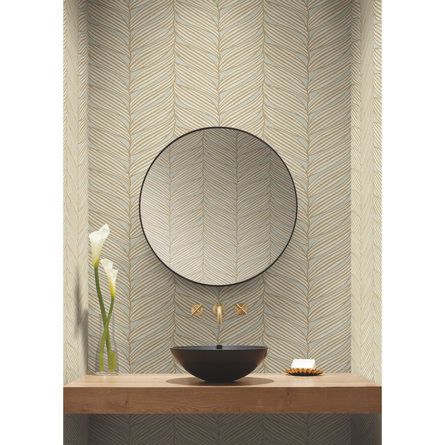 York Wallcoverings Luminous Leaves 26.9' L x 27" W Metallic Wallpaper Roll | Wayfair Powder Room Wallpaper Modern, Half Bath Wallpaper, Wallpaper Powder Room, Modern Powder Room, Ideas Baños, Oversized Pattern, Powder Room Wallpaper, Bathroom Accents, Deco Bathroom